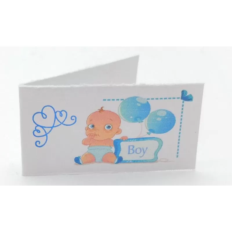 Confezione 20 bigliettini nascita e battesimo bimbo con palloncino celeste - 1