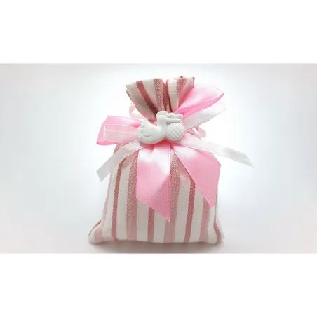 Sacchetto nascita e battesimo CK7150/R Busta righe rosa con applicazione gessetto - 1