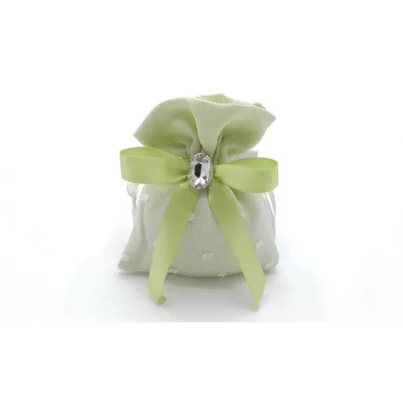 Sacchetto matrimonio ck7167/V Busta verde con pois e strass ovale - 1