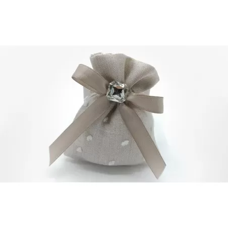 Sacchetto matrimonio ck7167/tor Busta panna con pois e strass quadrato - 1