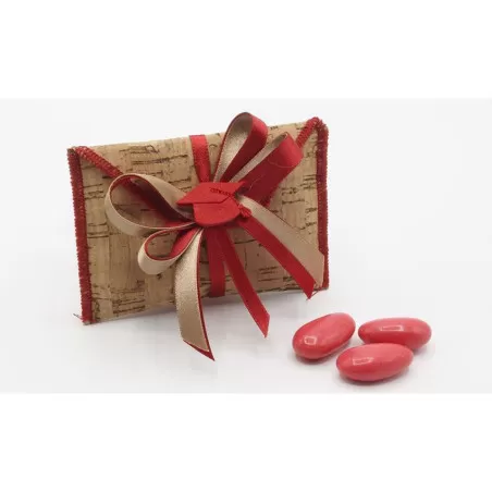 Busta lettera piccola di sughero con bordino rosso e tocco - 1