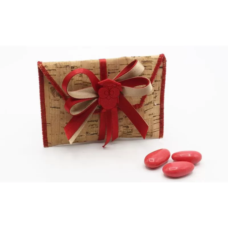 Busta lettera grande di sughero con bordino rosso e gufetto - 1