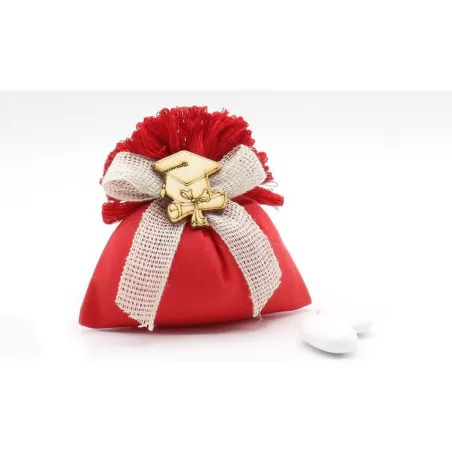 Sacchetto laurea 19x12T con frangia rossa e applicazione tocco - 1