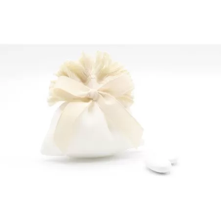 Sacchetto matrimonio 19x12cre con frangia crema - 1