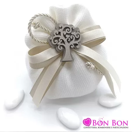 Sacchetto matrimonio 4015 Bustone Linea Cotone Garza panna con albero - 1
