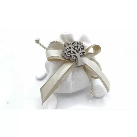 Sacchetto matrimonio 4016 Fagotto Linea Cotone Garza panna con albero - 1