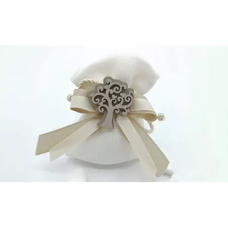 Sacchetto matrimonio 4019 Busta media Linea Cotone Garza panna con albero - 1