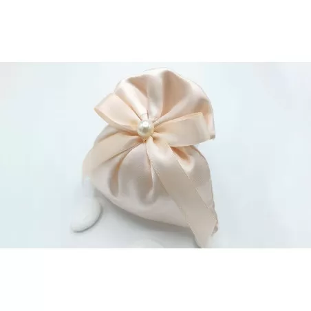 Sacchetto matrimonio 4032 Sacchetto grande Linea raso cipria con perla - 1