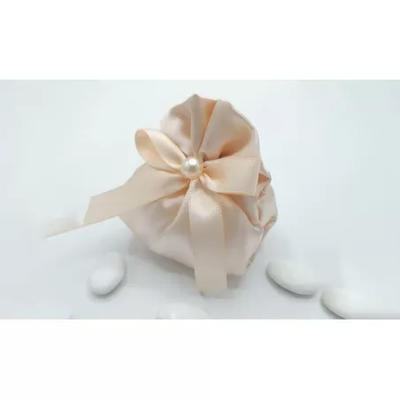Sacchetto matrimonio 4033 Fagotto Linea raso cipria con perla - 1