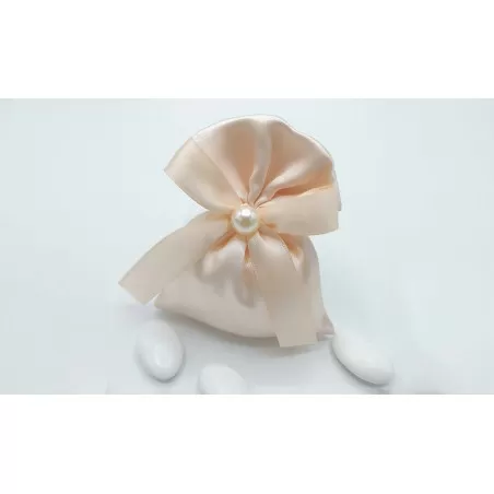 Sacchetto matrimonio 4036 Busta Media Linea raso cipria con perla - 1