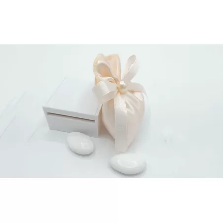 Sacchetto matrimonio Busta piccola Linea raso cipria con perla - 2