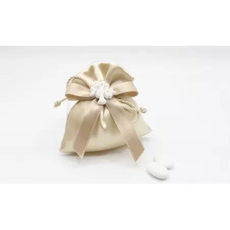 Sacchetto matrimonio 4037 Sacchetto grande Linea raso ecrù con albero - 1