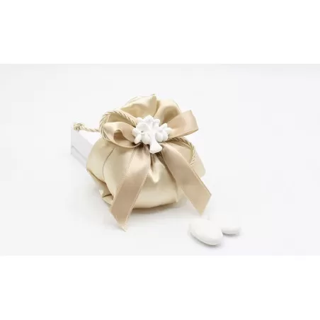 Sacchetto matrimonio 4038 Fagotto Linea raso ecrù con albero - 1