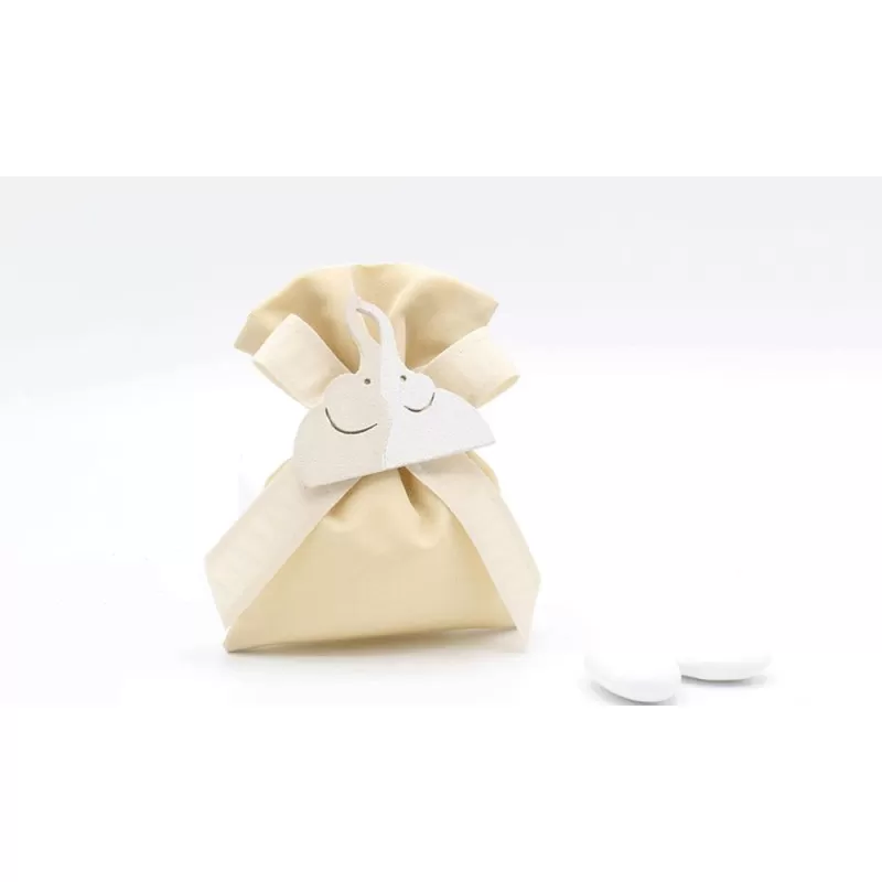 Sacchetto matrimonio 4046 Sacchetto medio Linea taffetà ecrù con coppia elefanti - 1
