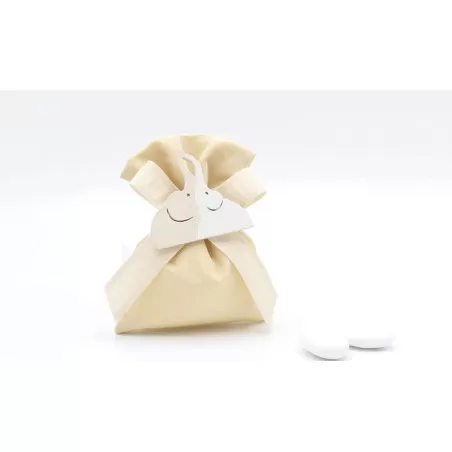 Sacchetto matrimonio 4046 Sacchetto medio Linea taffetà ecrù con coppia elefanti - 1