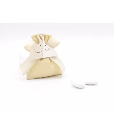 Sacchetto matrimonio 4047 Sacchetto piccolo Linea taffetà ecrù con coppia elefanti - 1