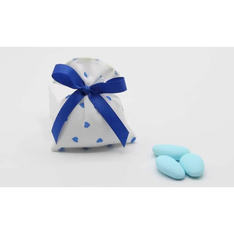 Sacchetto nascita e battesimo bustina cuori celeste Liete Creazioni - 1