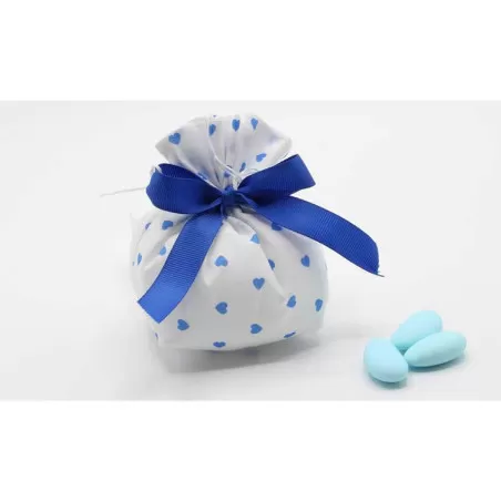 Sacchetto nascita e battesimo fagotto con cuori celeste Liete Creazioni - 1