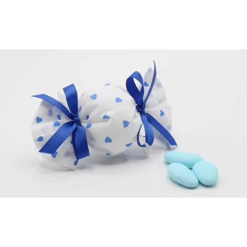 Sacchetto nascita e battesimo caramella con cuori celeste Liete Creazioni - 1
