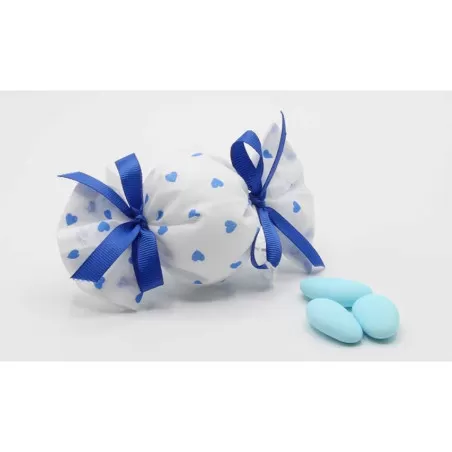 Sacchetto nascita e battesimo caramella con cuori celeste Liete Creazioni - 1