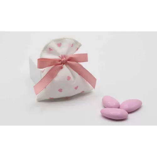 Sacchetto nascita e battesimo bustina cuori rosa Liete Creazioni - 1