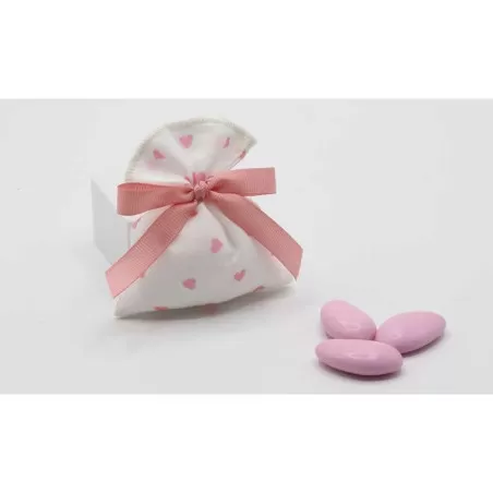 Sacchetto nascita e battesimo bustina cuori rosa Liete Creazioni - 1