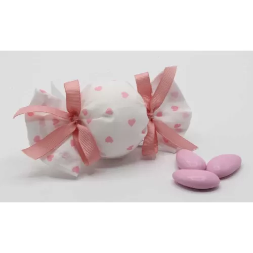 Sacchetto nascita e battesimo caramella con cuori rosa Liete Creazioni - 1