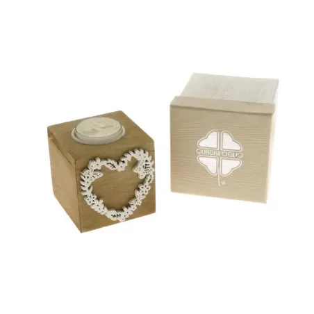 Bomboniera matrimonio solidale quadrifoglio linea sofia porta candela cuore in legno Quadrifoglio - 1