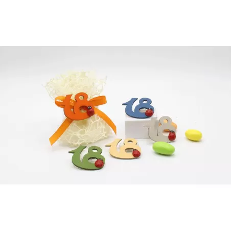 Sacchetto diociottesimo compleanno RB670 busta rete con applicazione 18 in legno - 1