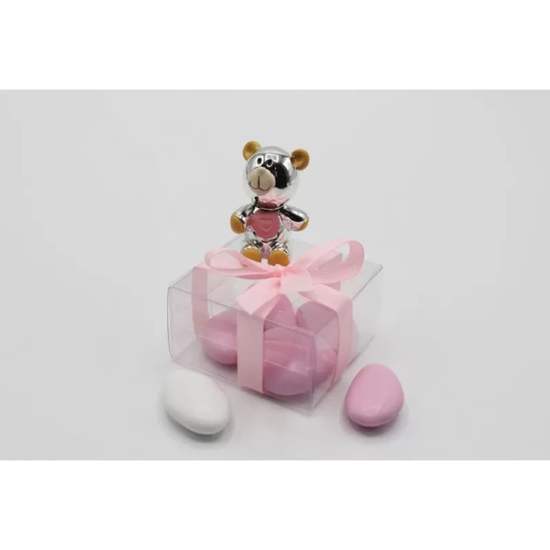 Bomboniera Outlet Nascita e Battesimo cagnolino smaltato argento e rosa - 1