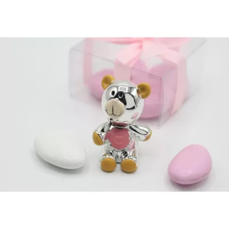 Bomboniera Outlet Nascita e Battesimo cagnolino smaltato argento e rosa - 2