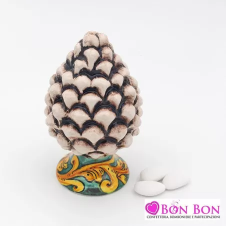 Bomboniera matrimonio tema siciliano pigna fumè con piede decorato - 1
