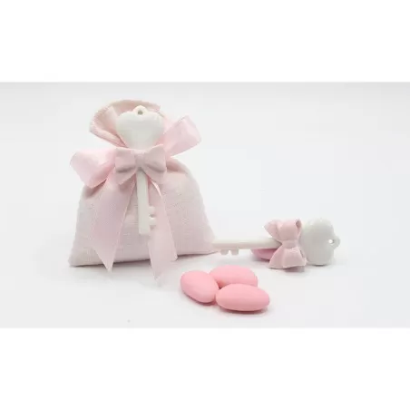 Bomboniera Nascita e Battesimo chiave a cuore bianca e fiocco rosa Infinito - 1