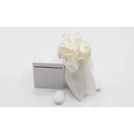 Sacchetto matrimonio busta raso panna con rosa avorio Infinito - 2