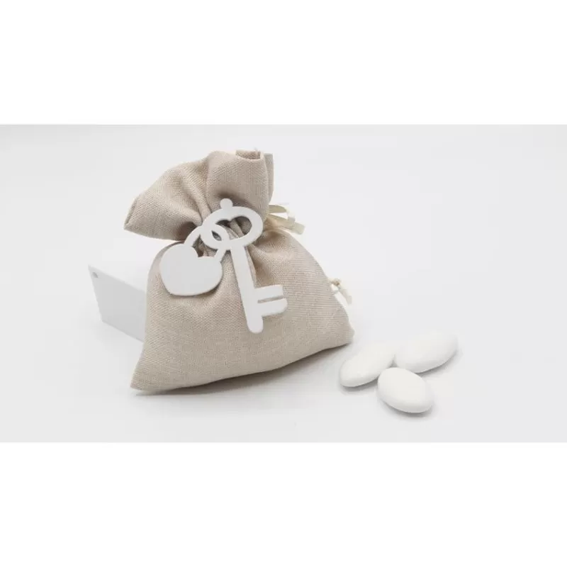 Sacchetto matrimonio busta tortora con cuore e chiave - 1