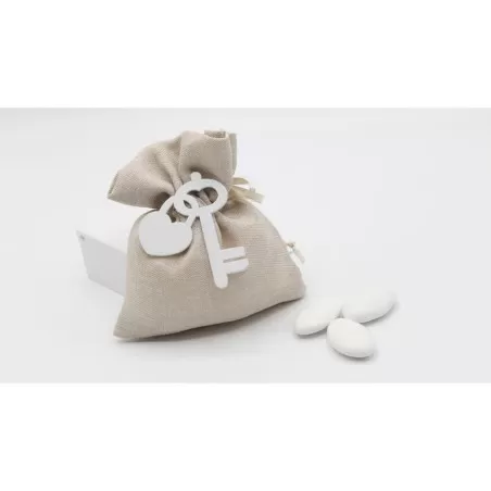 Sacchetto matrimonio busta tortora con cuore e chiave - 1