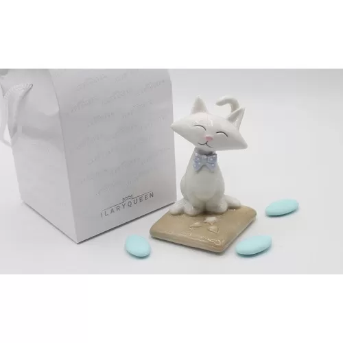 Bomboniera Nascita e Battesimo ilary queen gatto fiocco azzurro su cuscino Ilary Queen - 1