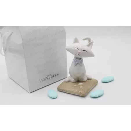 Bomboniera Nascita e Battesimo ilary queen gatto fiocco azzurro su cuscino Ilary Queen - 1