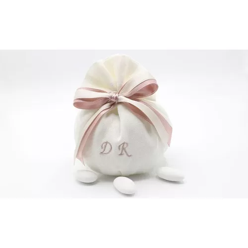 Sacchetto matrimonio bustone con tondo lino panna e iniziali Liete Creazioni - 1