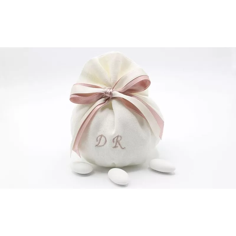 Sacchetto matrimonio bustone con tondo lino panna e iniziali Liete Creazioni - 1