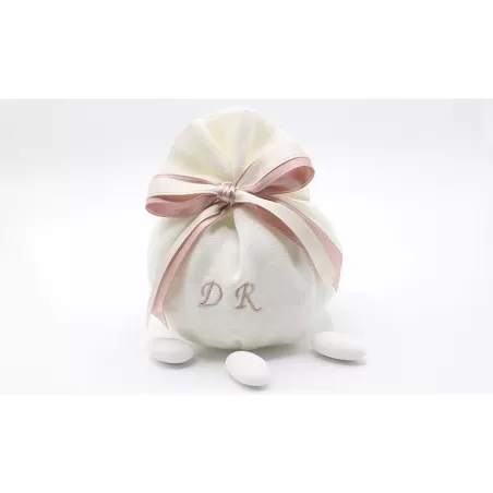 Sacchetto matrimonio bustone con tondo lino panna e iniziali Liete Creazioni - 1