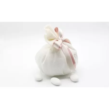 Sacchetto matrimonio bustone con tondo lino panna e iniziali Liete Creazioni - 2