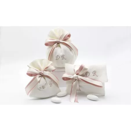 Sacchetto matrimonio bustone con tondo lino panna e iniziali Liete Creazioni - 3