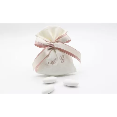 Sacchetto matrimonio busta media lino panna e iniziali Liete Creazioni - 1