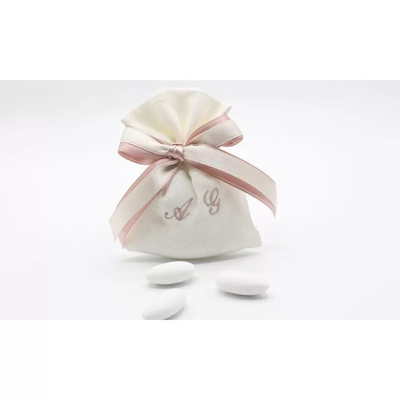 Sacchetto matrimonio busta media lino panna e iniziali Liete Creazioni - 1