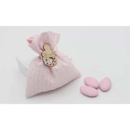 Sacchettino rosa con applicazione in legno - 1
