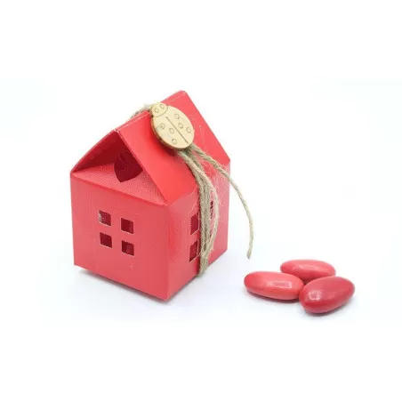 Astuccio portaconfetti scatolina casetta rossa con applicazione coccinella laurea in legno Scotton - 1