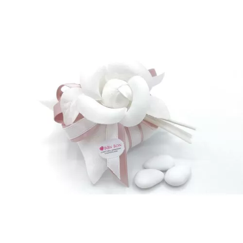 Sacchetto matrimonio cuscino lino panna con camelia Liete Creazioni - 1