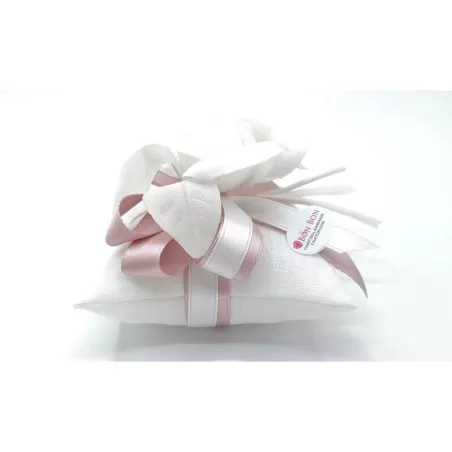 Sacchetto matrimonio cuscino lino panna con camelia Liete Creazioni - 2
