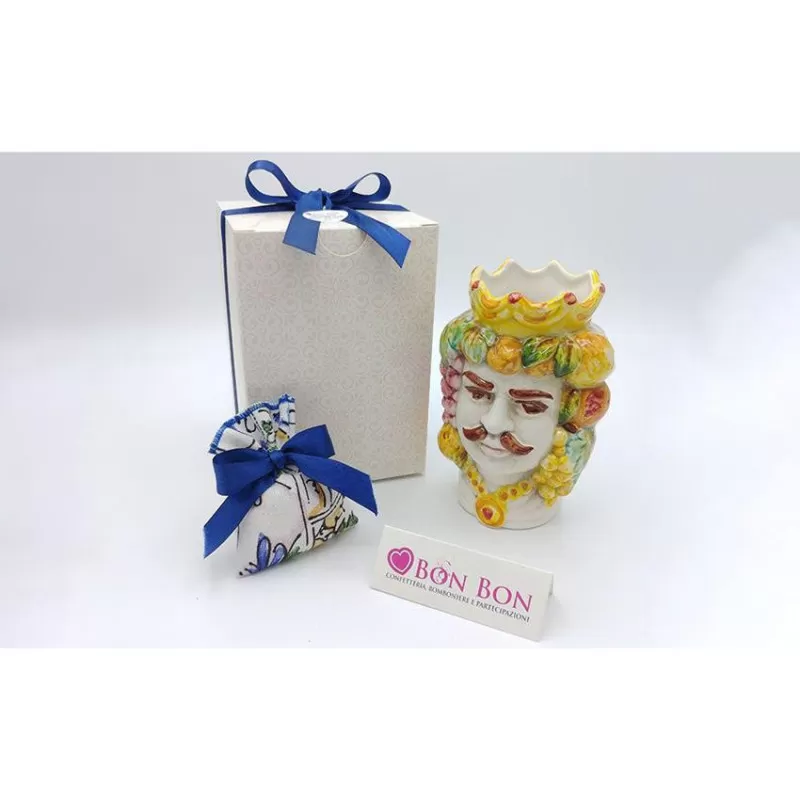 Bomboniera matrimonio siciliana testa di moro uomo colorata 2 - 1